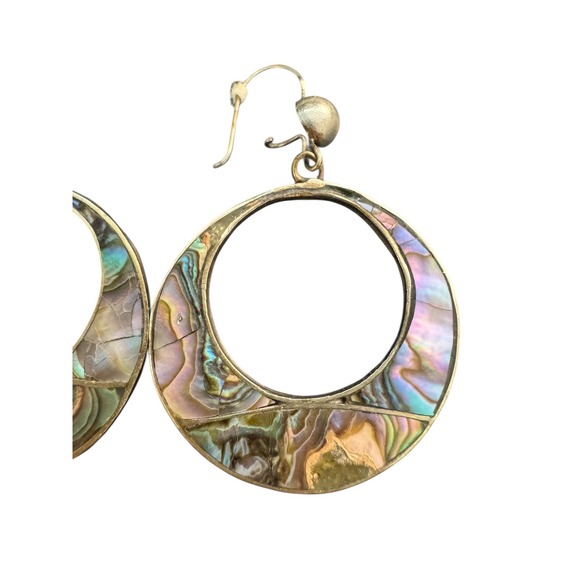 Abalone Inlay Hoop Earrings Silver Made in Mexico - Picture 5 of 9